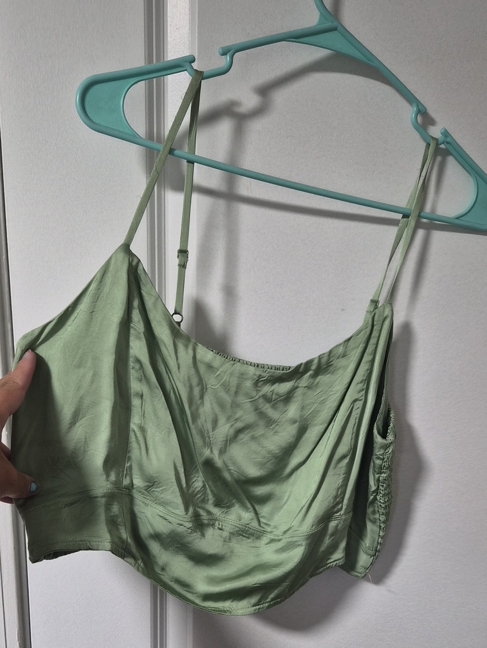 aerie Sage Green Satin Adjustable-Strap Bandeau Cami